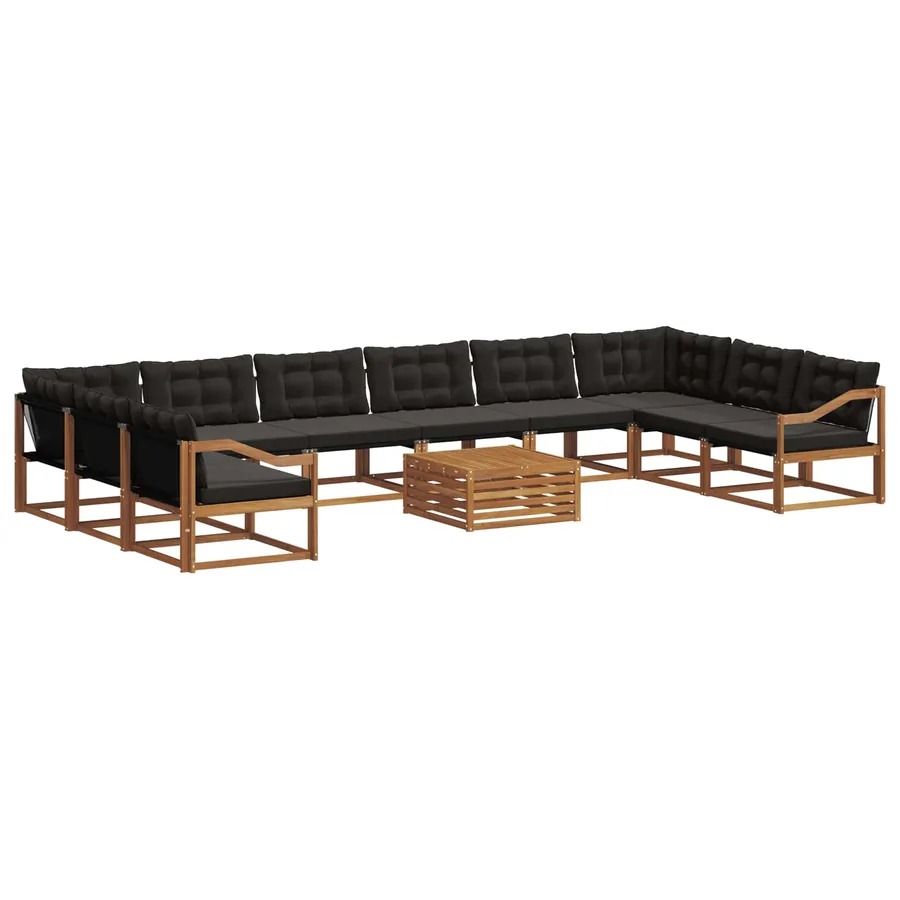 Ensemble de canapés d'extérieur 11 pcs Naturel et Noir - 2