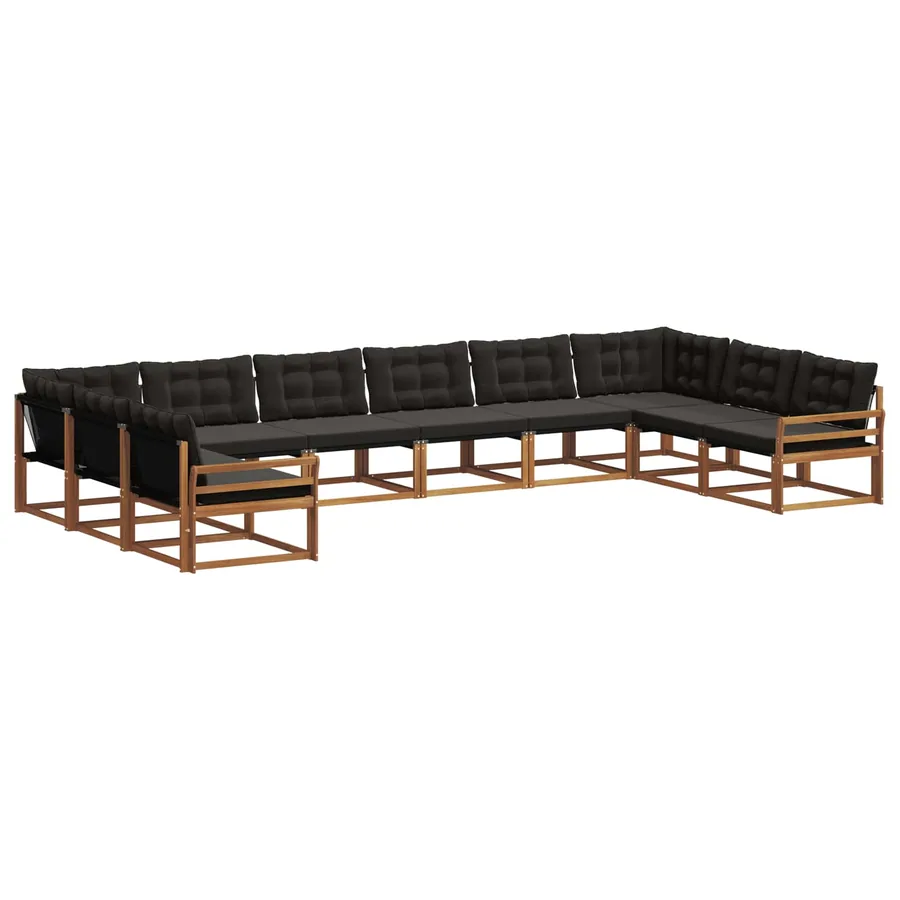 Ensemble de canapés d'extérieur 10 pcs Naturel et Noir - 2