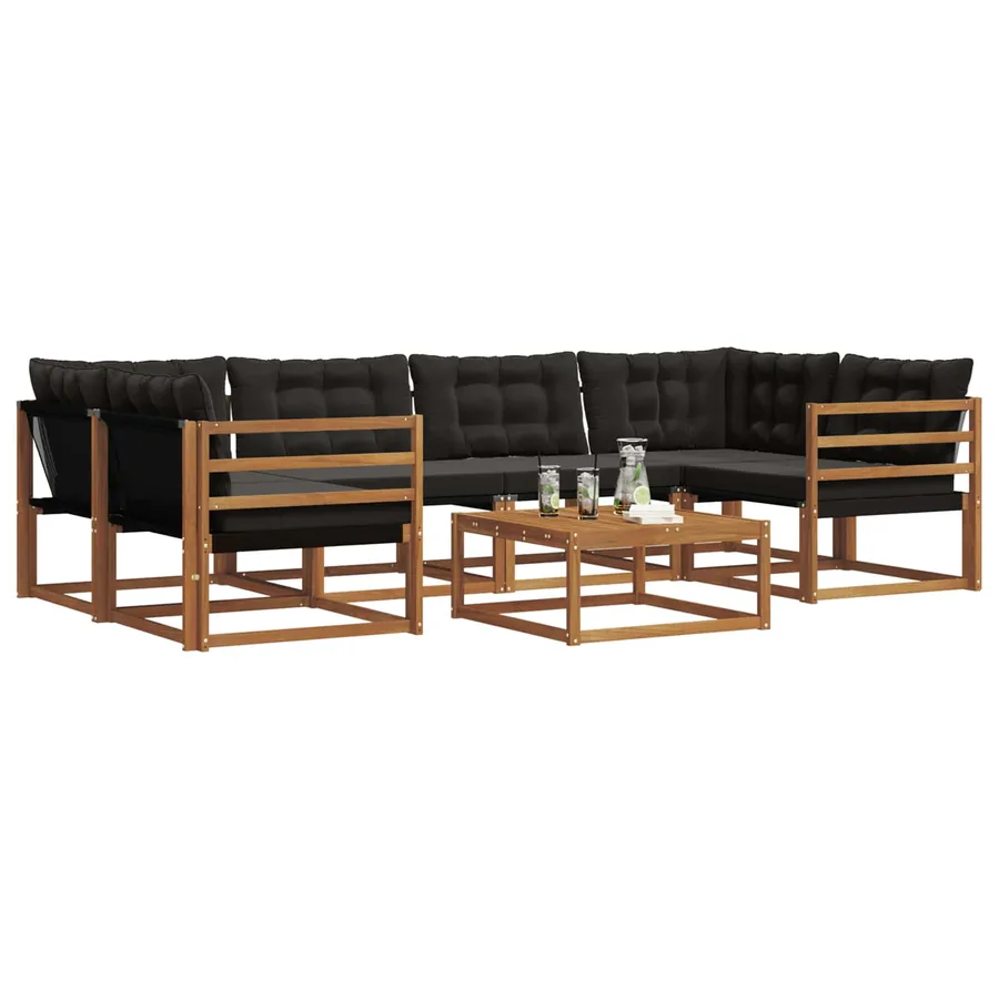 Ensemble de canapés d'extérieur 7 pcs Naturel et Noir - 3