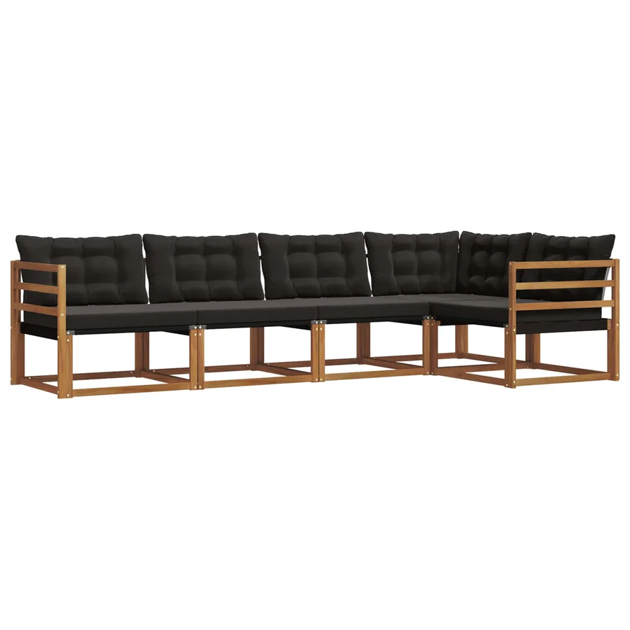 Ensemble de canapés d'extérieur 5 pcs Naturel et Noir - 2