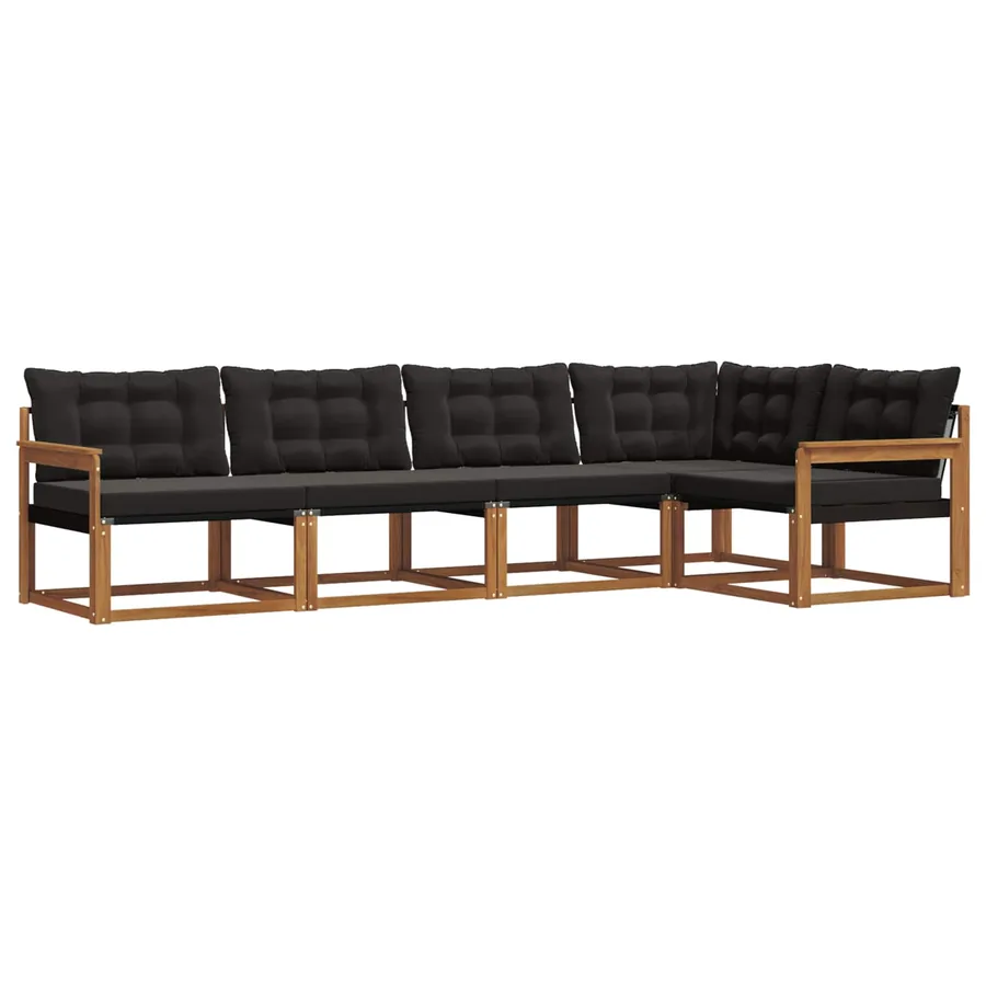 Ensemble de canapés d'extérieur 5 pcs Naturel et Noir - 2