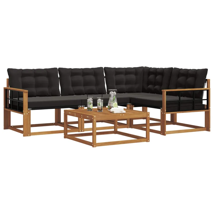 Ensemble de canapés d'extérieur 5 pcs Naturel et Noir - 3