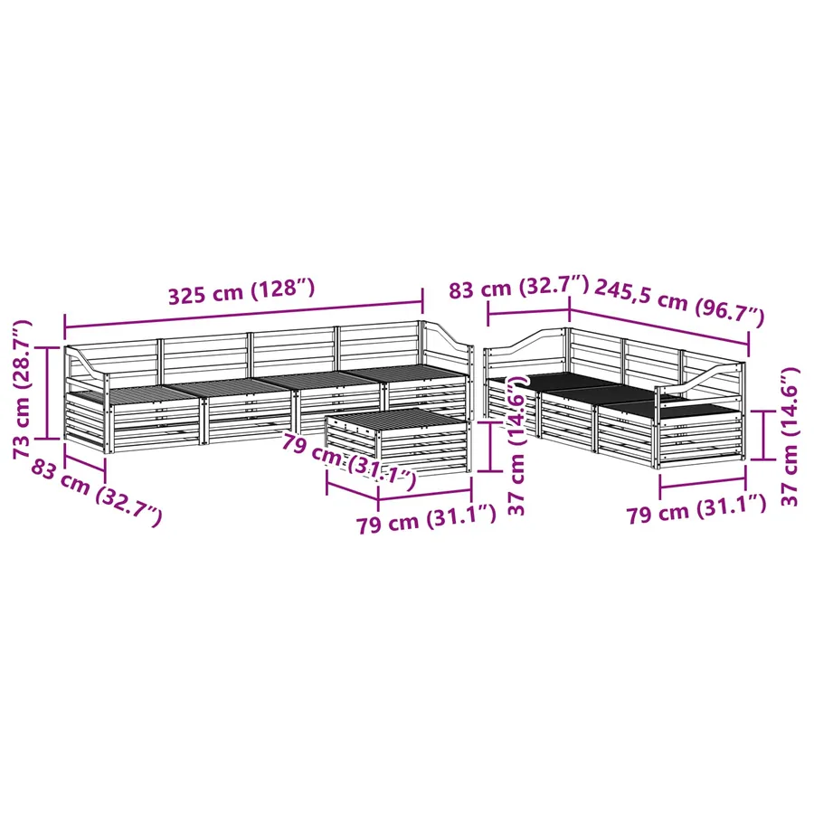 Ensemble de canapés d'extérieur 8 pcs Naturel - 9