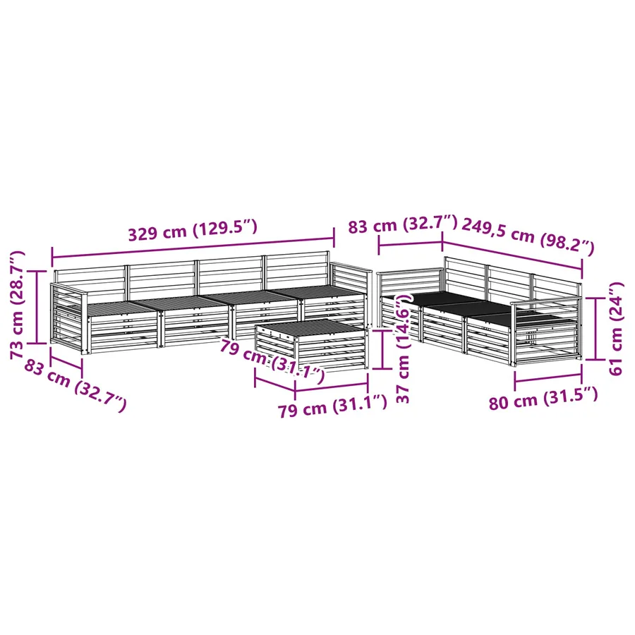 Ensemble de canapés d'extérieur 8 pcs Naturel - 9