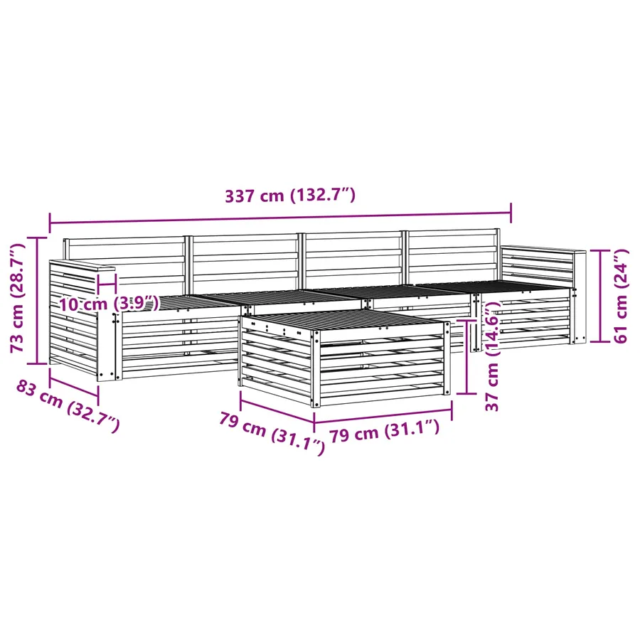 Ensemble de canapés d'extérieur 5 pcs Naturel - 9