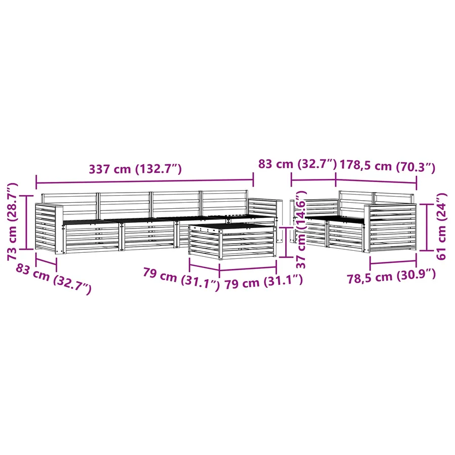 Ensemble de canapés d'extérieur 7 pcs Naturel - 9