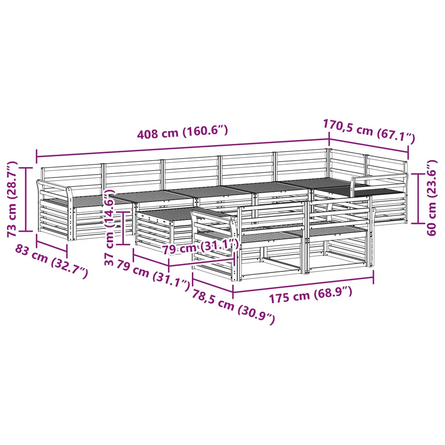 Ensemble de canapés d'extérieur 9 pcs Naturel - 11