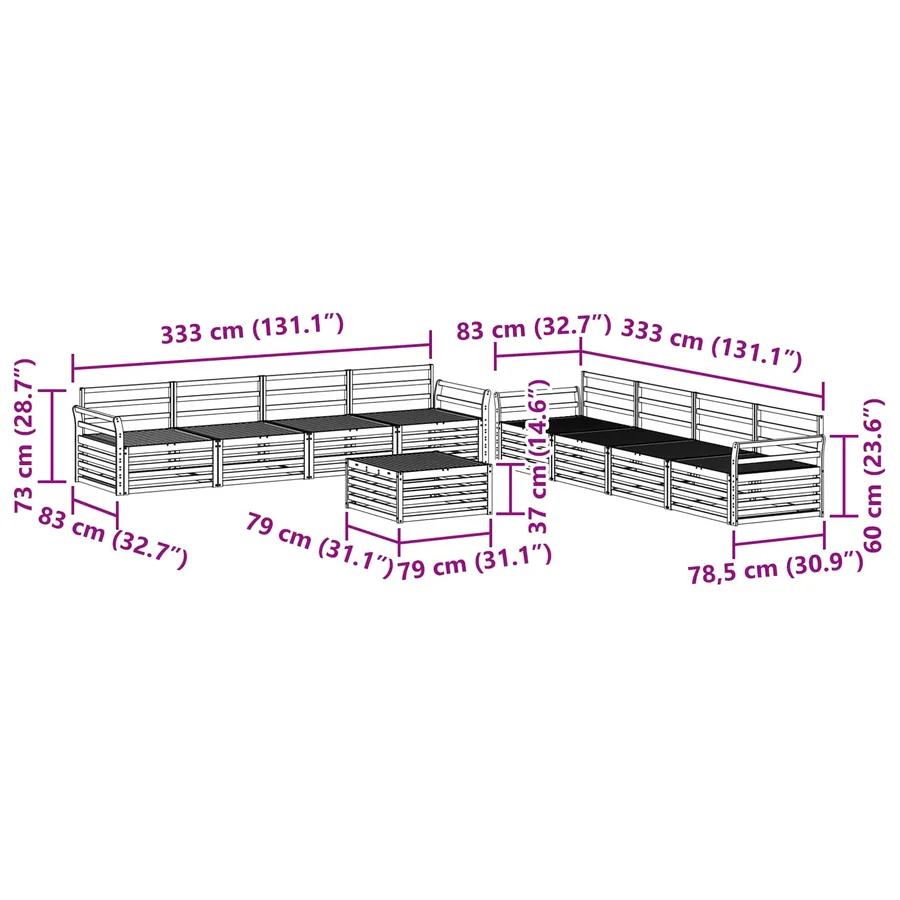 Ensemble de canapés d'extérieur 9 pcs Naturel - 9