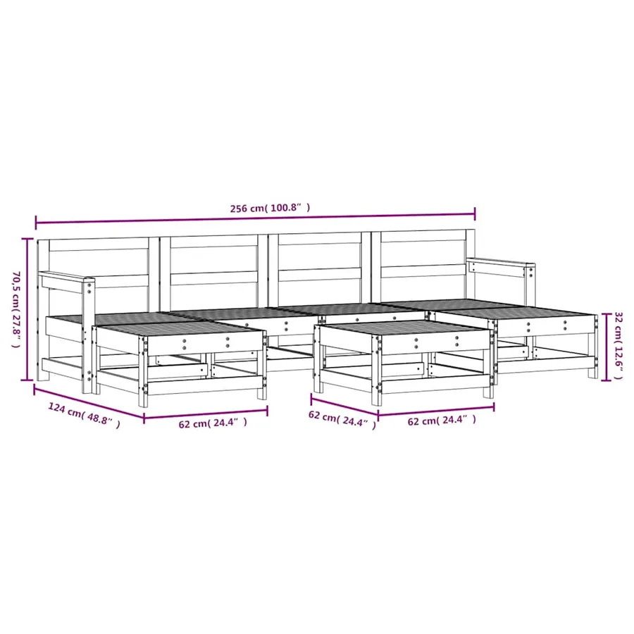 Salon de jardin 7 pcs Bois de pin massif - 7