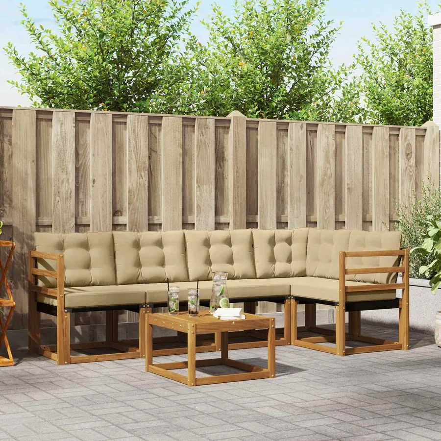 Ensemble de canapés d'extérieur 6 pcs Naturel et Beige