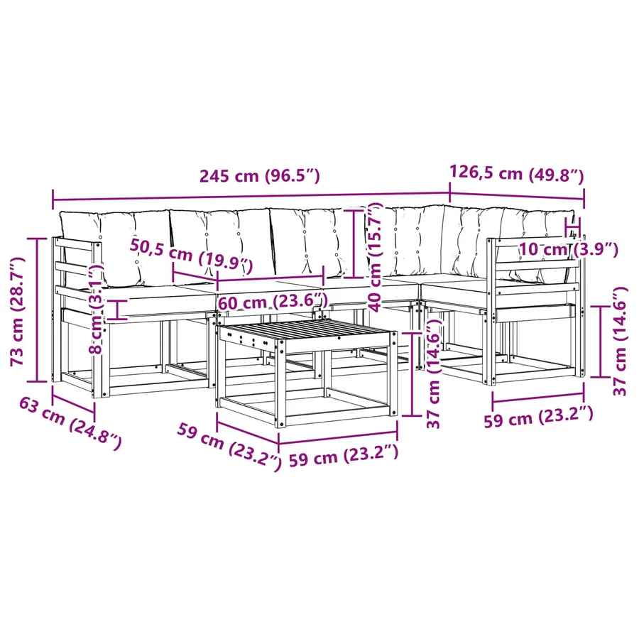 Ensemble de canapés d'extérieur 6 pcs Naturel et Beige - 11