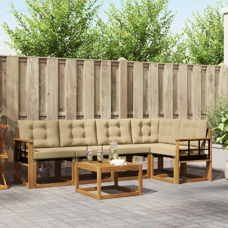 Ensemble de canapés d'extérieur 6 pcs Naturel et Beige