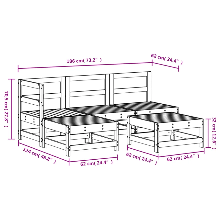 Salon de jardin 5 pcs bois massif de pin - 7