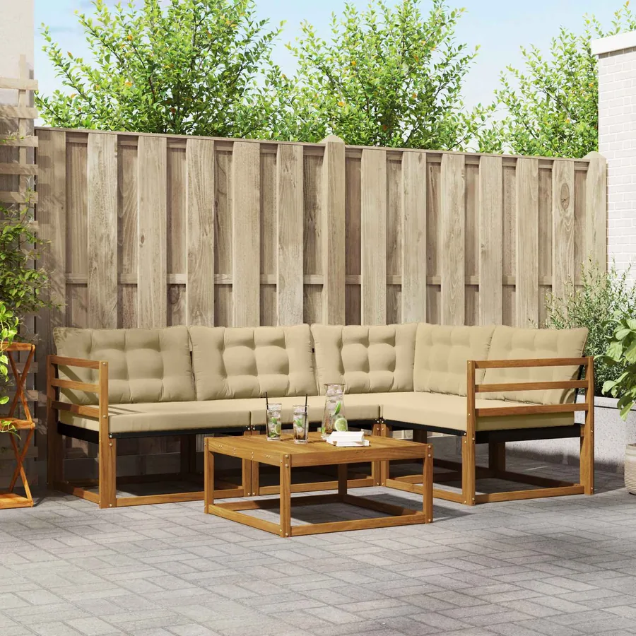 Ensemble de canapés d'extérieur 5 pcs Naturel et Beige