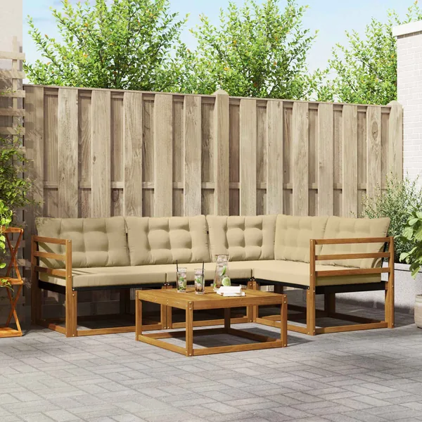 Ensemble de canapés d'extérieur 5 pcs Naturel et Beige