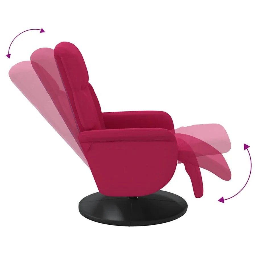 Fauteuil inclinable avec repose-pied rouge bordeaux velours - 6
