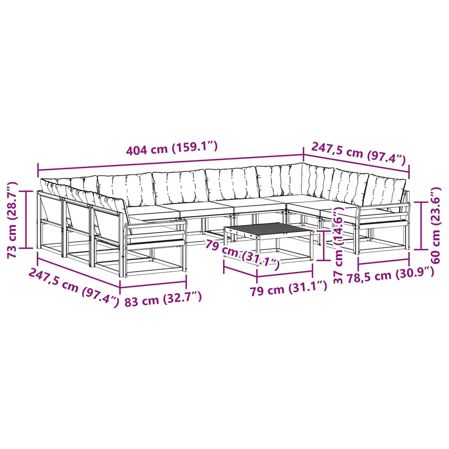 Ensemble de canapés d'extérieur 10 pcs Naturel et Beige - 13