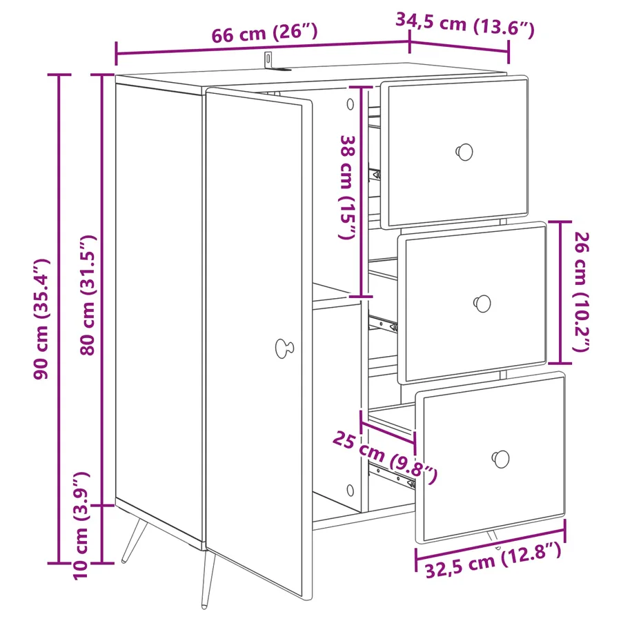 Buffet Chêne artisanal 66 x 34,5 x 90 cm Bois d'ingénierie - 12