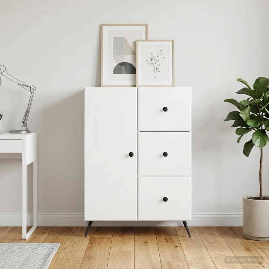Buffet Blanc brillant 66 x 34,5 x 90 cm Bois d'ingénierie - 4