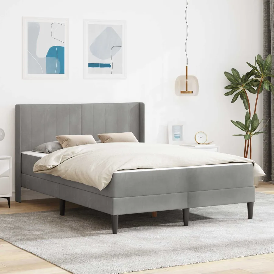 Cadre de lit avec matelas Gris clair 120 x 200 cm Velours