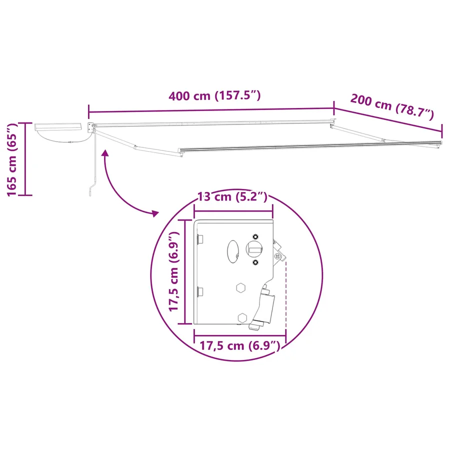 Auvent rétractable électrique Anthracite et blanc 4 x 2 m - 12