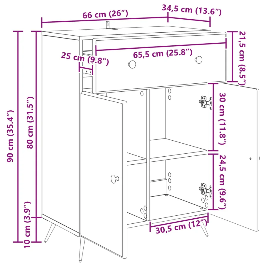 Buffet Sonoma gris 66 x 34,5 x 90 cm Bois d'ingénierie - 10