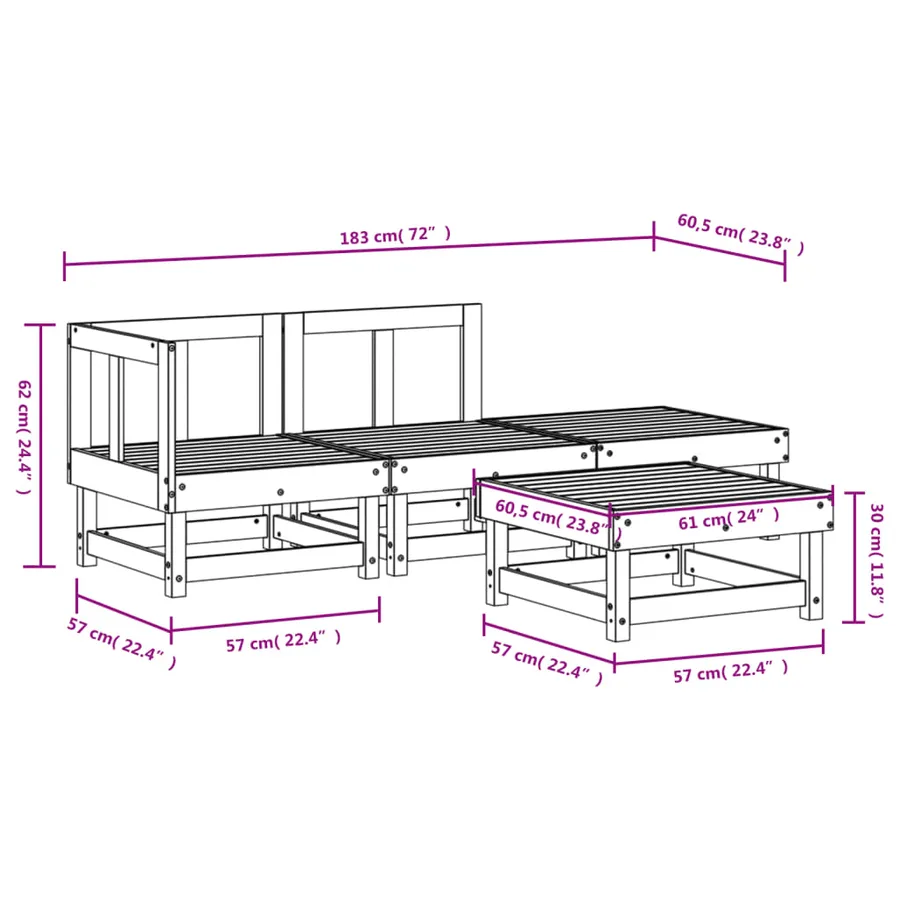 Salon de jardin 4 pcs bois de pin imprégné - 7