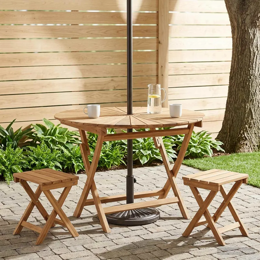 Table de jardin pliante Naturel Ø 110 x 75 cm