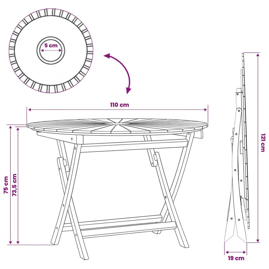 Table de jardin pliante Naturel Ø 110 x 75 cm - 8