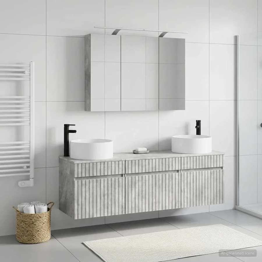 Ensemble d'armoire de salle de bain 4 pcs Gris béton