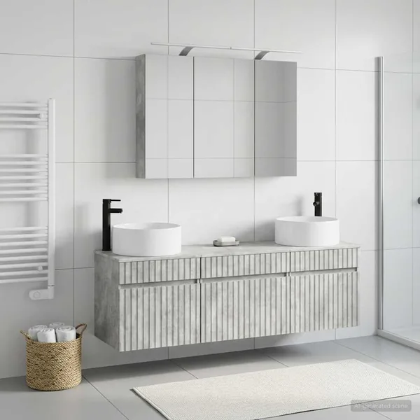 Ensemble d'armoire de salle de bain 4 pcs Gris béton