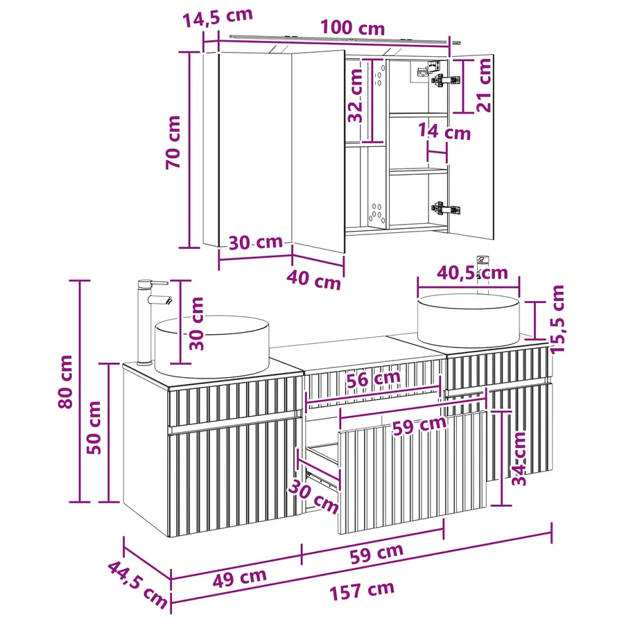 Ensemble d'armoire de salle de bain 4 pcs Gris béton - 14
