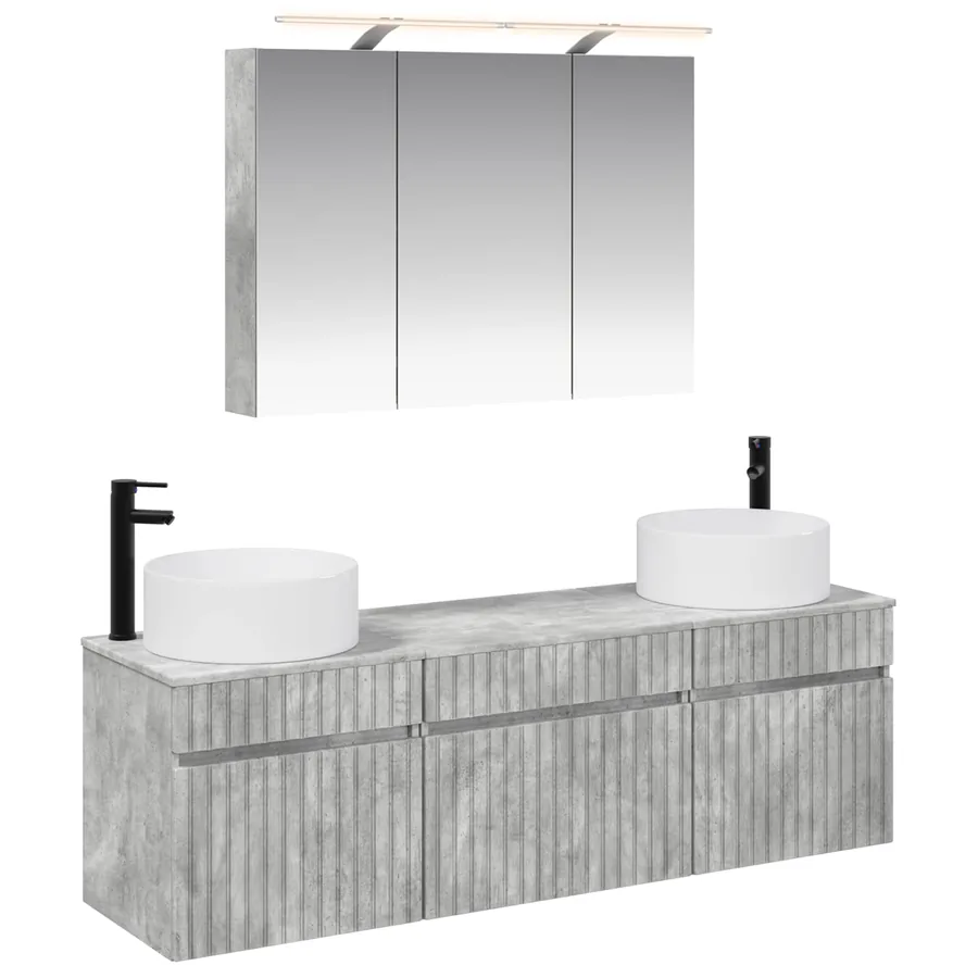 Ensemble d'armoire de salle de bain 4 pcs Gris béton - 2