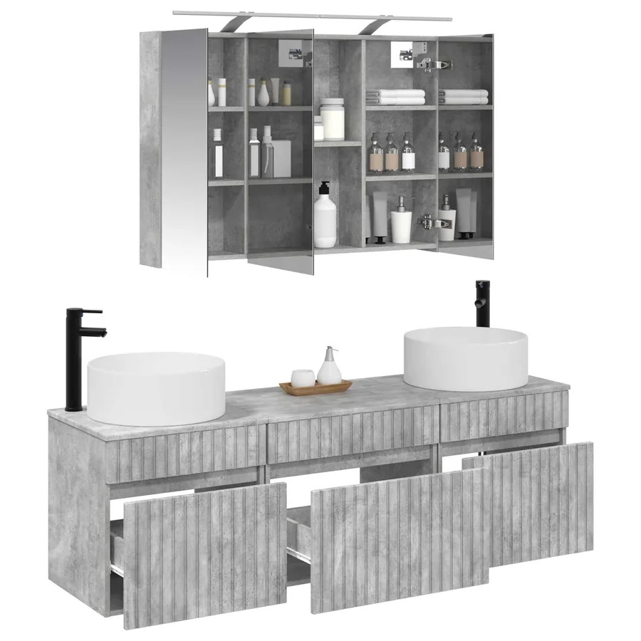 Ensemble d'armoire de salle de bain 4 pcs Gris béton - 3