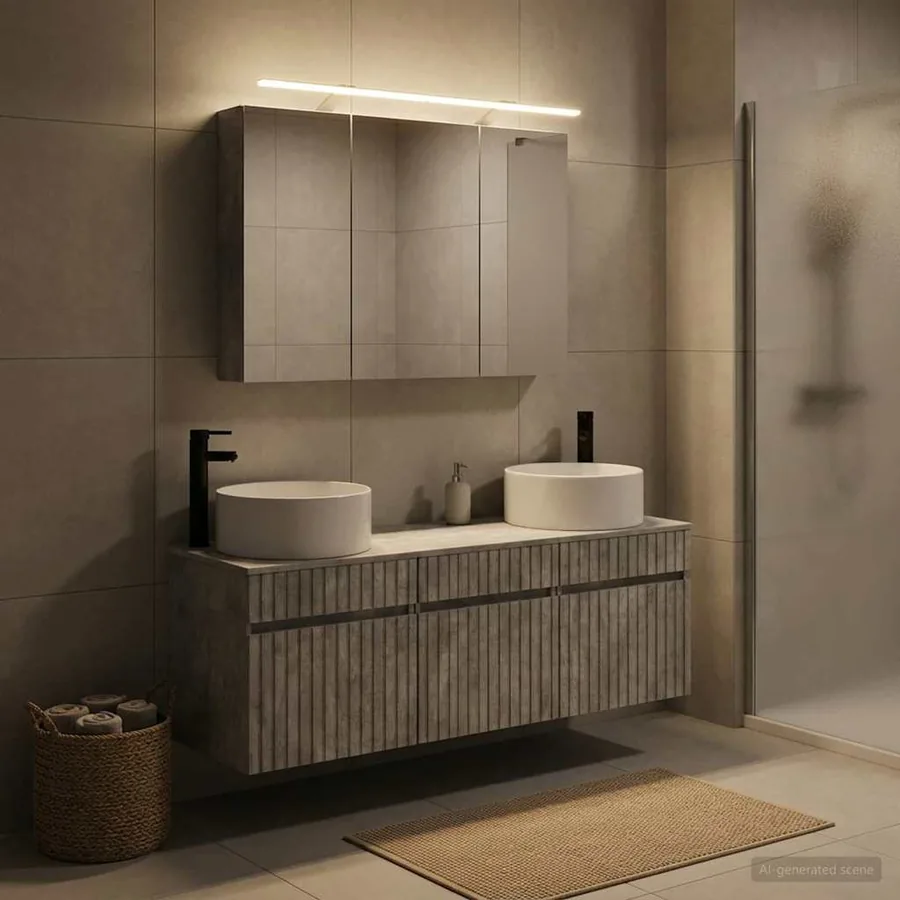 Ensemble d'armoire de salle de bain 4 pcs Gris béton - 4