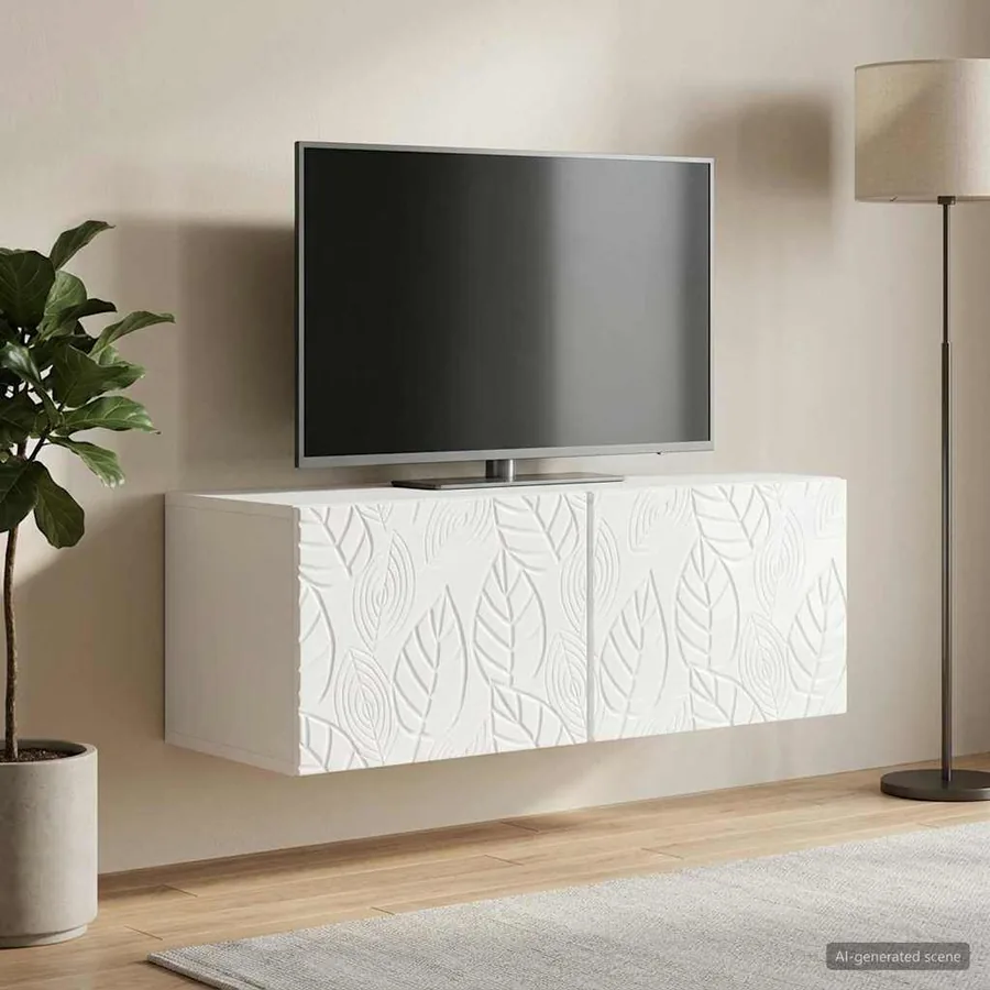 Meuble TV mural 98 x 41 x 30 cm Blanc brillant