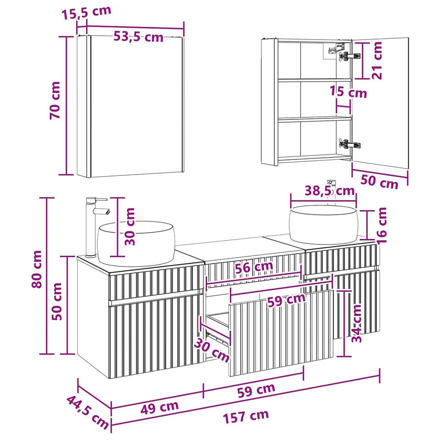Ensemble d'armoire de salle de bain 5 pcs Blanc - 15