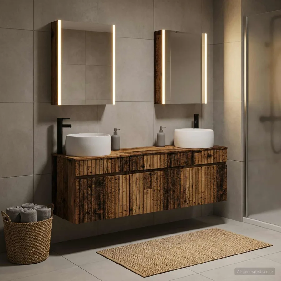 Ensemble d'armoire de salle de bain 5 pcs Bois ancien