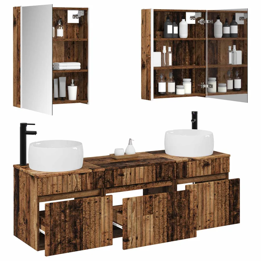 Ensemble d'armoire de salle de bain 5 pcs Bois ancien - 3