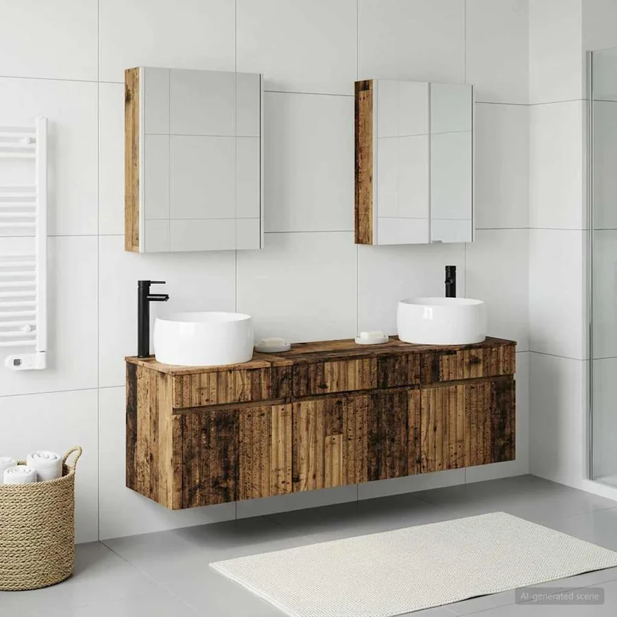 Ensemble d'armoire de salle de bain 5 pcs Bois ancien - 4
