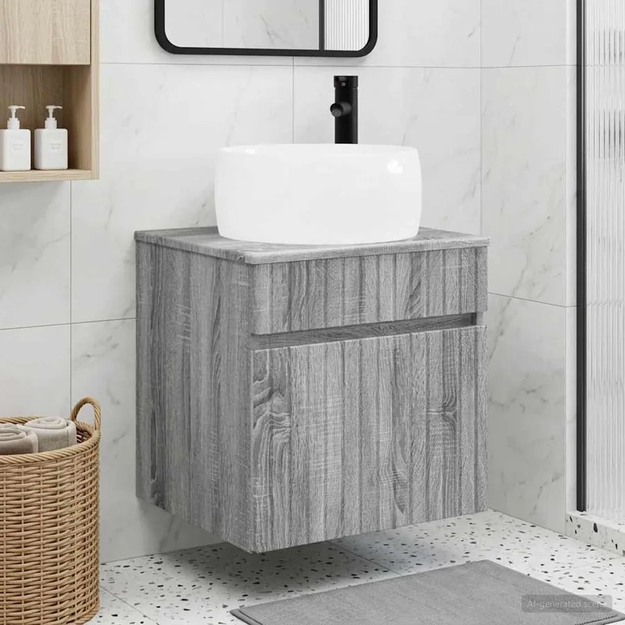 Meuble de lavabo mural Sonoma gris 49 x 44,5 x 66 cm