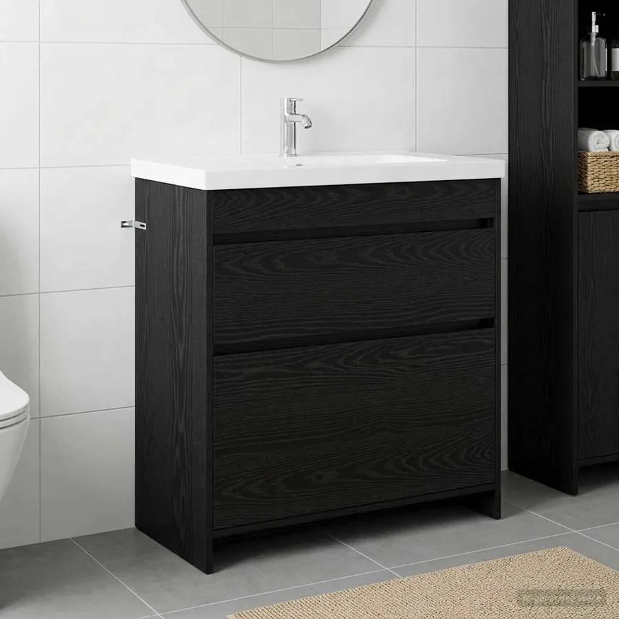 Meuble sous lavabo de salle de bain Chêne noir