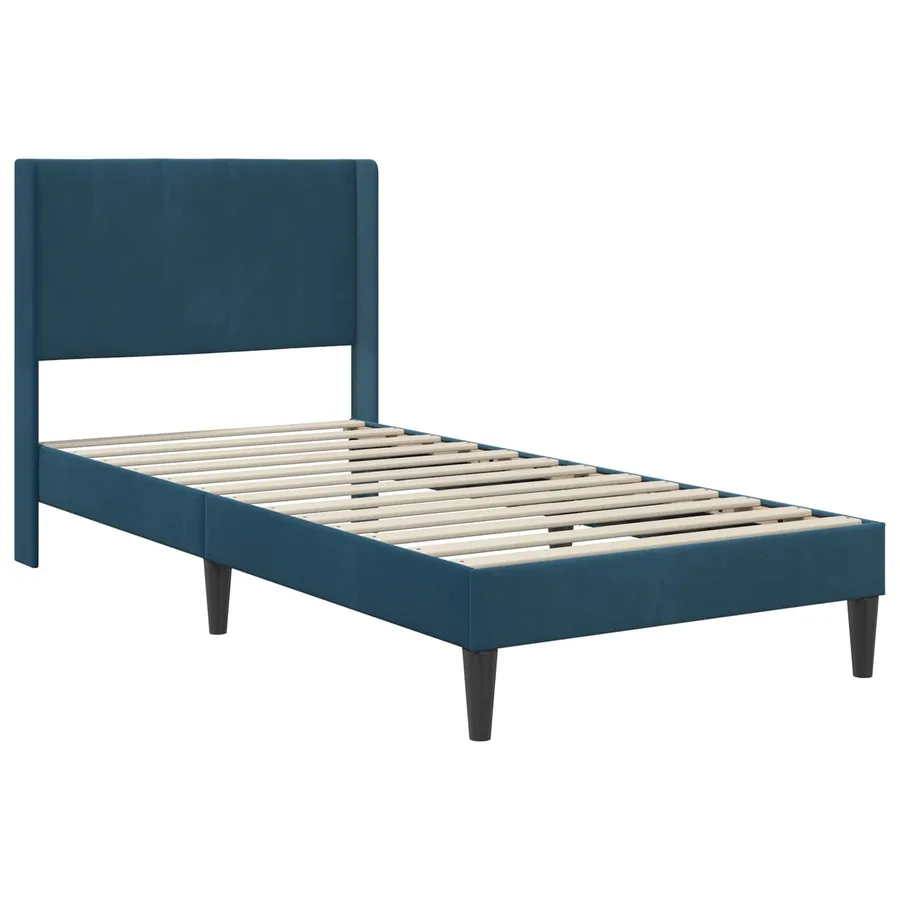Cadre de lit avec matelas Bleu 90 x 190 cm Velours - 4