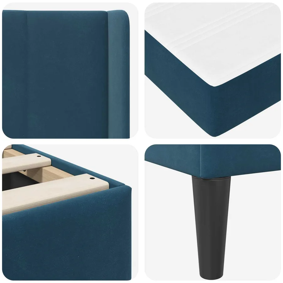 Cadre de lit avec matelas Bleu 90 x 190 cm Velours - 9