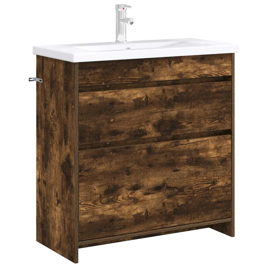 Meuble sous lavabo de salle de bain Chêne fumé - 3