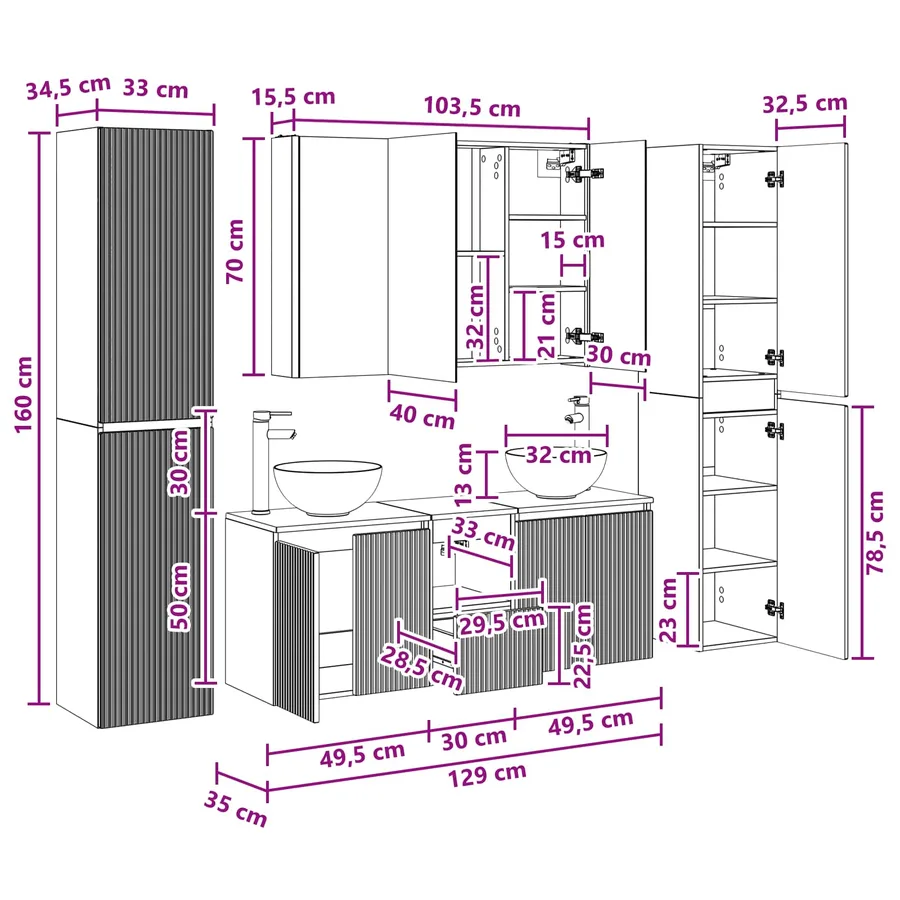 Ensemble de mobilier de salle de bain 6 pc Chêne artisanal - 17