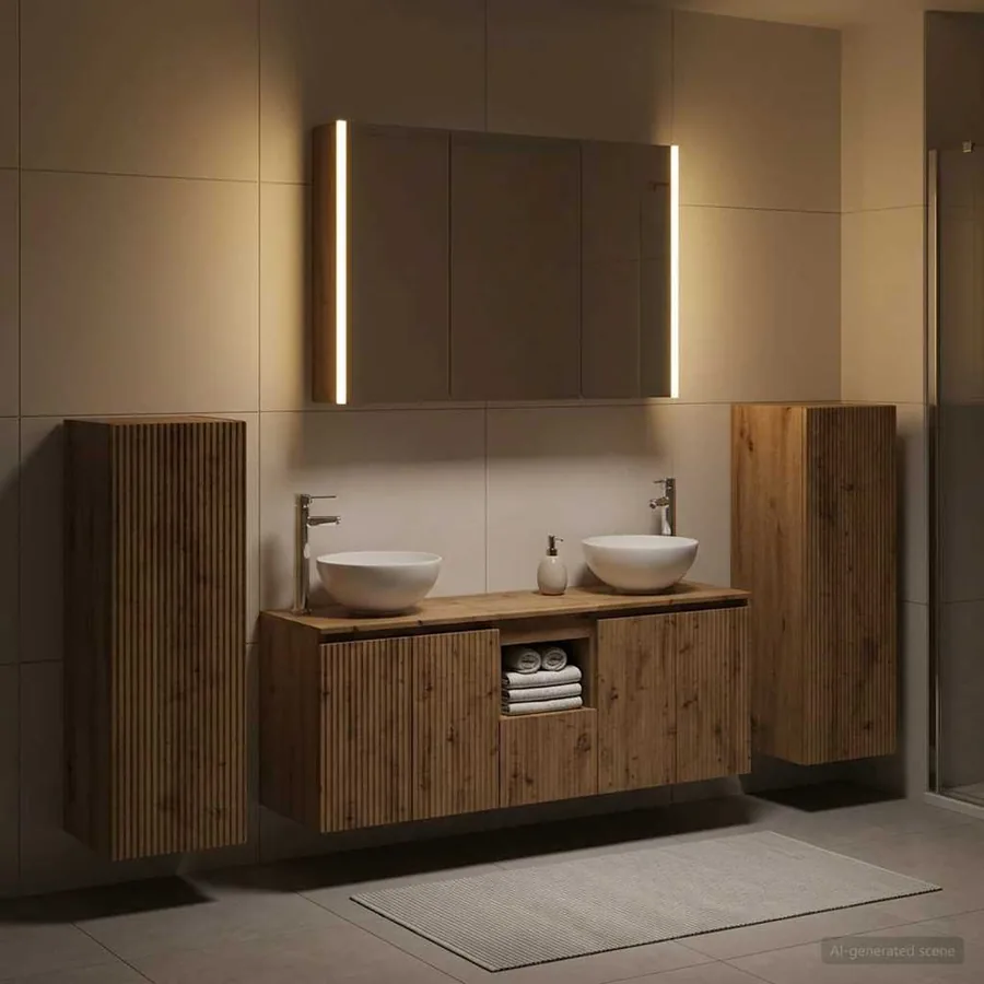 Ensemble de mobilier de salle de bain 6 pc Chêne artisanal