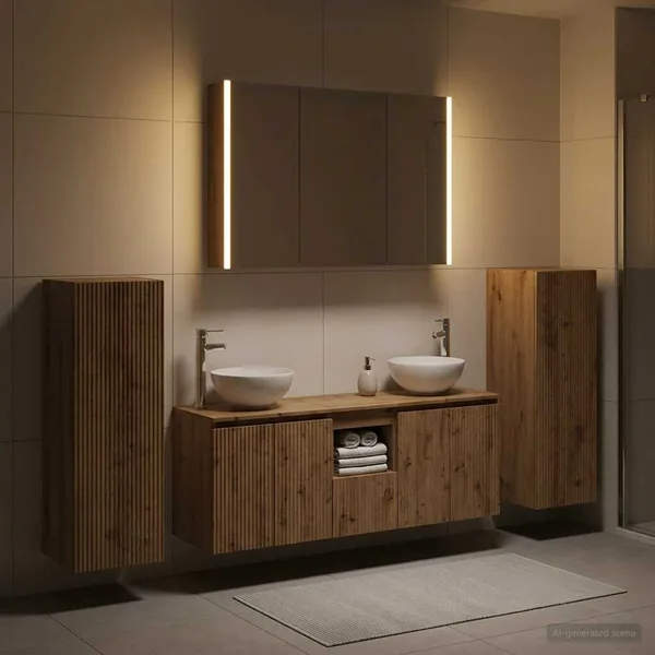 Ensemble de mobilier de salle de bain 6 pc Chêne artisanal