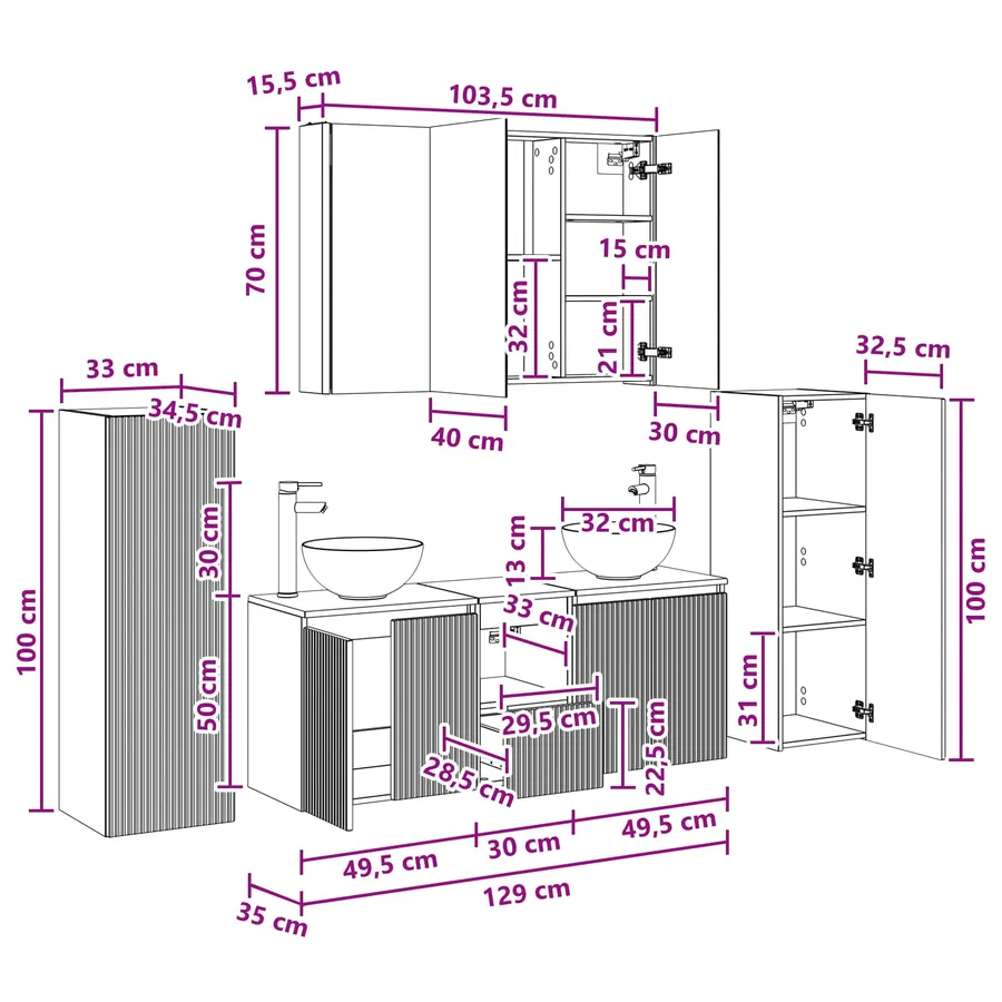 Ensemble de mobilier de salle de bain 6 pc Chêne artisanal - 17