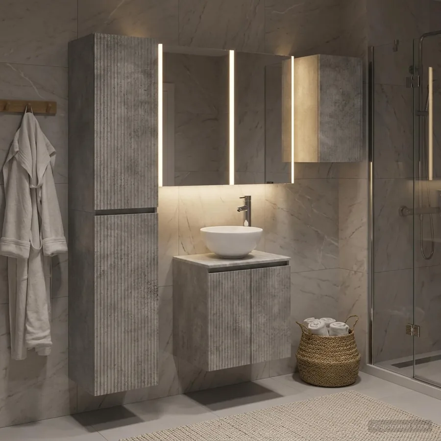 Ensemble d'armoire de salle de bain 5 pcs Gris béton